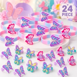 Butterfly Bracelets & Rings - 24Pk